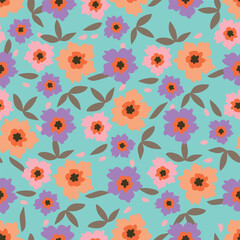 Cute floral pattern. Seamless vector pattern. Elegant template for fashion prints. Small pink and blue flowers for folk print. White background. Stock vector