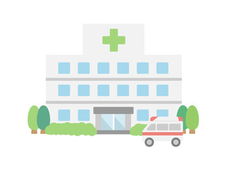 病院  救急車  建物  イラスト © ayano