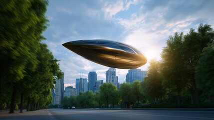 Air transport of the future. A smooth flying capsule in the air for transporting passengers or cargo.