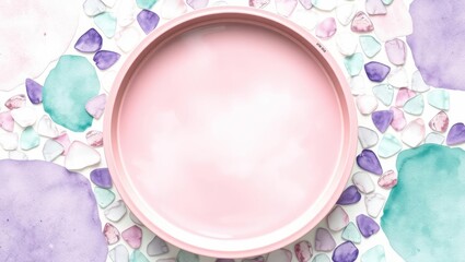 Pink Plate with Watercolor and Pastel Heart Shells