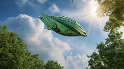 Drone in the air transports people. Air transport of the future.