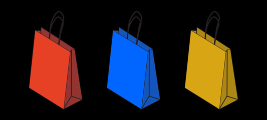 Colorful Shopping Bags on Dark Background. Shopping Bag Illustration – Red, Blue, Yellow. Vector
