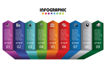 Vertical list infographic with unique icons and text blocks, ideal for presenting categorized information or features.