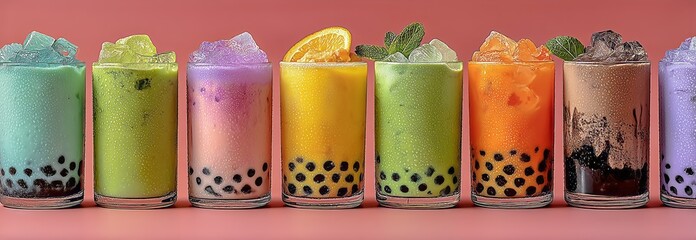 Fototapeta premium Bubble Milk Tea Series: Vibrant Variety of Flavors & Styles on clean Background