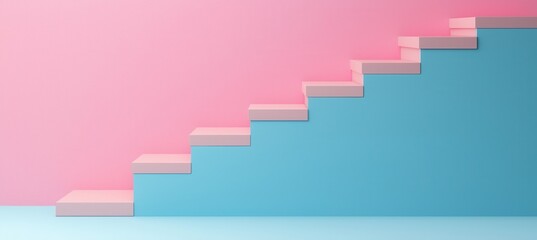 Fototapeta premium A minimal staircase with pastel pink and blue colors creates a modern, abstract, and clean visual aesthetic.