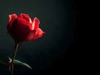Obraz premium Glowing red rose in the dark