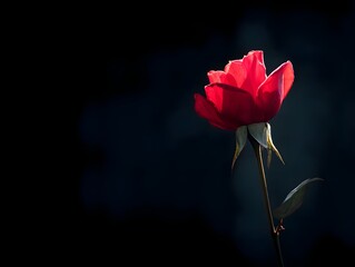 Obraz premium Striking red rose against a dark backdrop