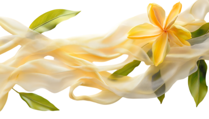 Creamy vanilla splash with flower  isolated on transparent background	