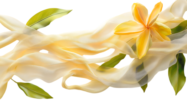 Creamy vanilla splash with flower  isolated on transparent background	