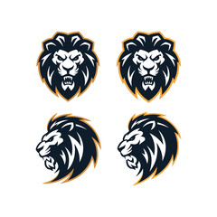 Fierce Lion Head Mascot Vector Set in Front and Side Views for Sports or Gaming