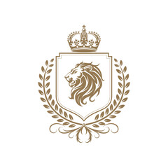 Obraz premium Royal Heraldic Lion Crest with Crown and Laurel in Elegant Vintage Style
