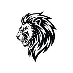 Tribal Roaring Lion Head Vector Illustration in Black and White