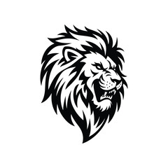 Bold Roaring Lion Head Vector in Black and White Tribal Style
