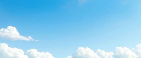 Simple cartoon blue sky with fluffy white cloud border, ample copy space, texture, whimsical