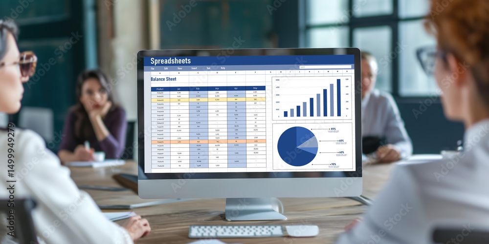 Poster spreadsheet document information financial startup concept. data and graphs in spreadsheet documents