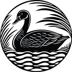 Fototapeta premium Duck Swimming on Water Minimalist Art