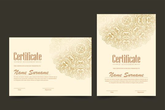 Luxury mandala certificate award diploma template