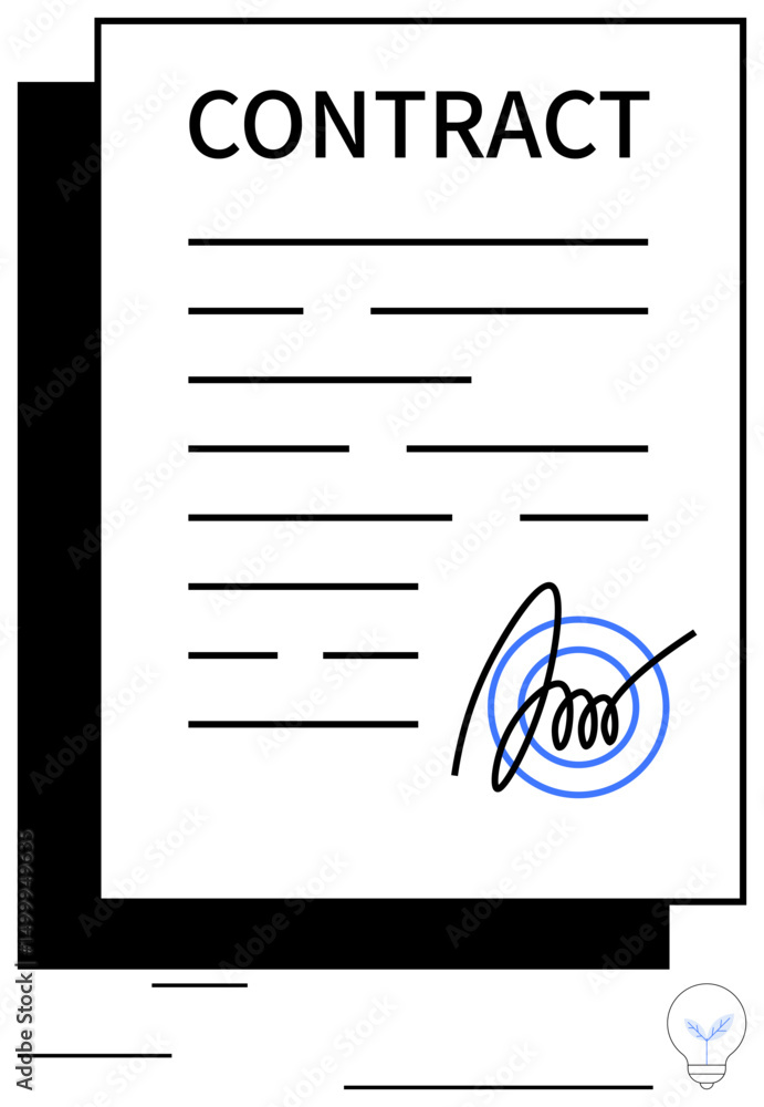 Poster signed contract document with visible signature and blue seal, emphasizing agreement completion. ide