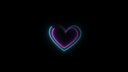 Neon heartbeat and pulse illustration. black background 4k illustration.