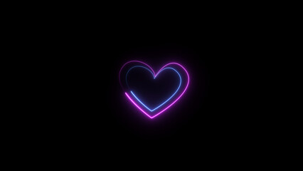 Neon heartbeat and pulse illustration. black background 4k illustration.