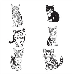 Cat Vector Collection – Silhouettes, Cute Cartoon Cats, Realistic Illustrations, and Line Art Designs
