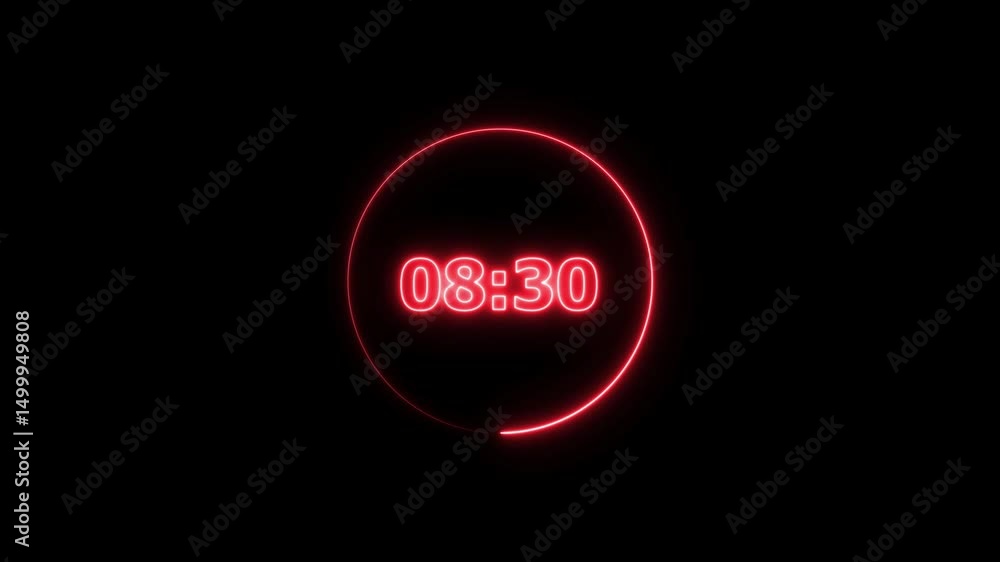 Poster digital countdown timer neon bright red color animation of 13 second on transparent on black backgro