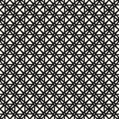 Vector geometric seamless pattern with floral grid, net, mesh, lattice, tiles, intersecting lines. Abstract black and white linear background texture. Monochrome ornament. Repeated all-over design