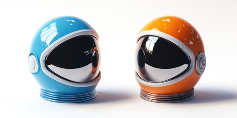 Two colorful astronaut helmets on a white background