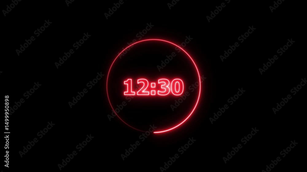 Poster digital countdown timer neon bright red color animation of 17 second on transparent on black backgro