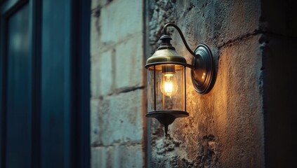 Antique wall lantern on weathered stone