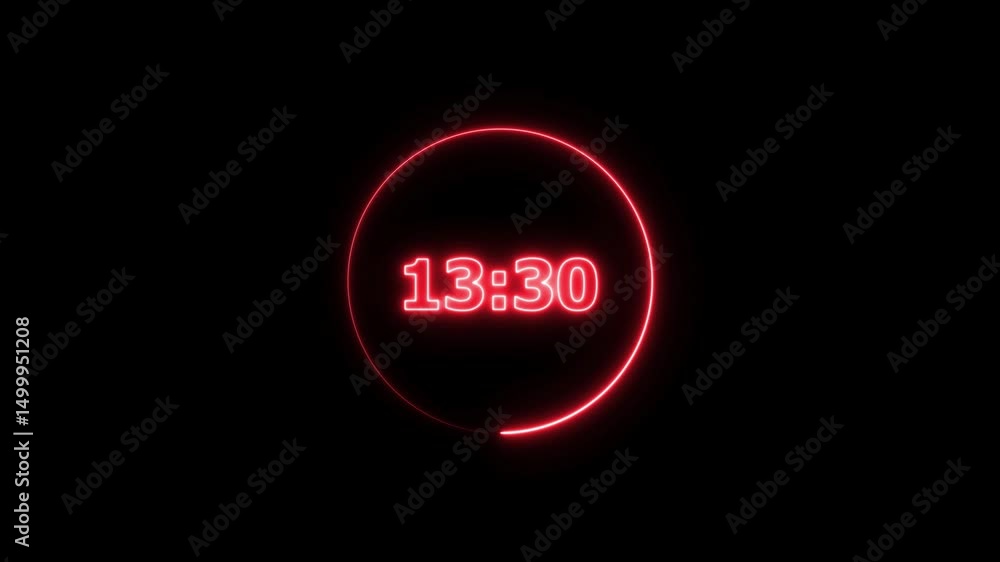 Poster digital countdown timer neon bright red color animation of 18 second on transparent on black backgro