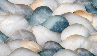 Abstract marble waves in cool tones, outlined in gold