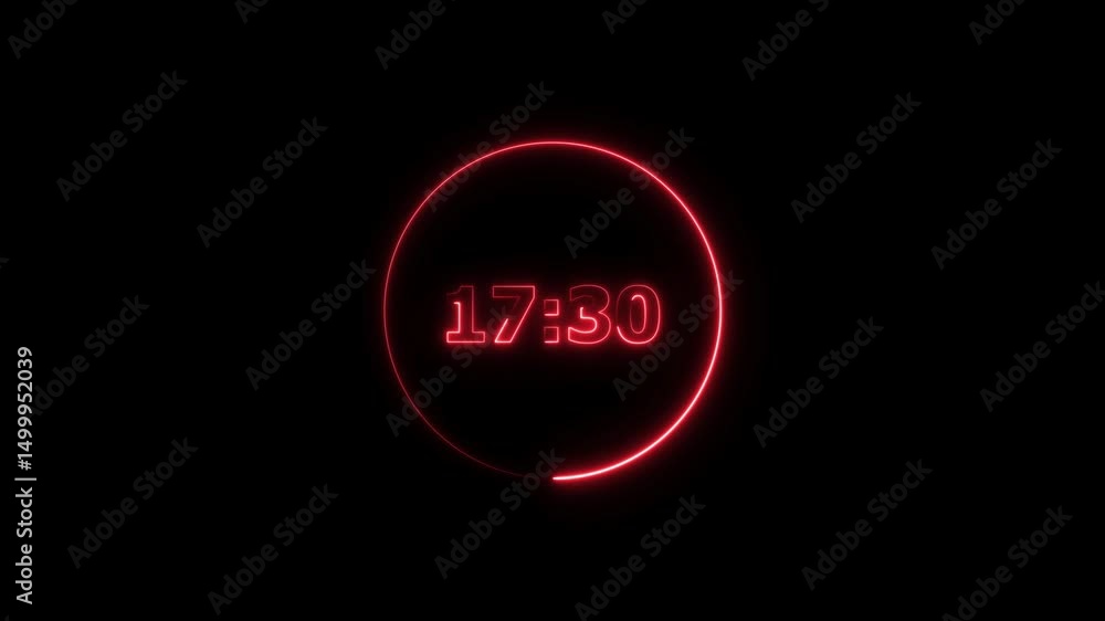Poster digital countdown timer neon bright red color animation of 22 second on transparent on black backgro