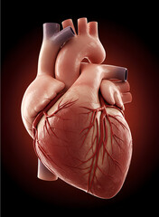 Human Heart - Detailed anatomical depiction of the human heart, showcasing its intricate structure and the vessels that sustain life - powerful illustration of the core of human anatomy - Hart