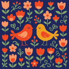 Folk Feather Print Design in Vector