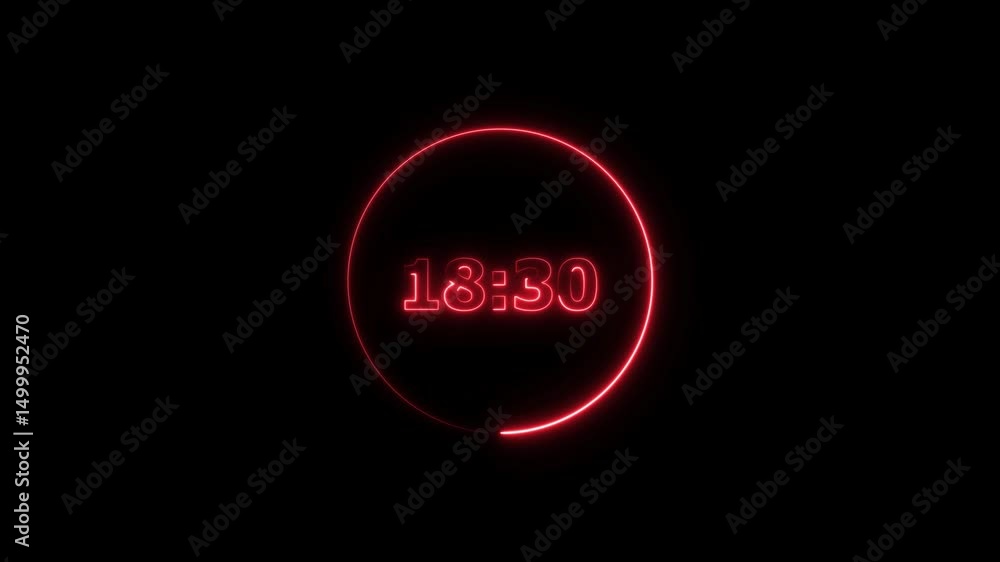 Poster digital countdown timer neon bright red color animation of 23 second on transparent on black backgro