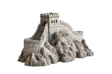 3d model of the great wall of china on a mountain isolated on a transparent background