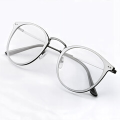 Elegant eyeglasses with silver and black frames isolated on white background offering a modern style