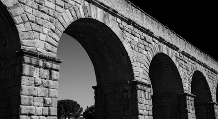 Valens Aqueduct Close-up in Monochrome Line Art