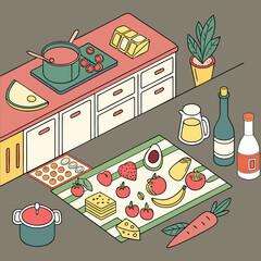 Seamless vector pattern with contemporary art food illustrations