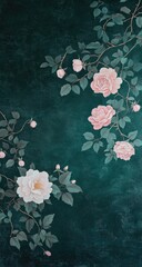 Pink roses on teal textured backdrop