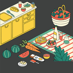 Seamless pattern with hand drawn kitchen utensils. Vector illustration