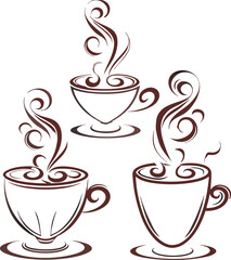 Steaming coffee and tea cup set illustration.