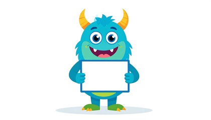 Happy Monster Holding Sign.