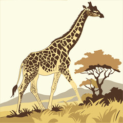 Giraffe in African Savanna Landscape