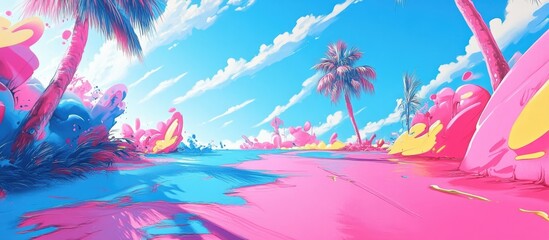 Vibrant, painted tropical beach landscape