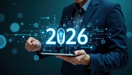 Projected year 2026 displayed on a tablet.