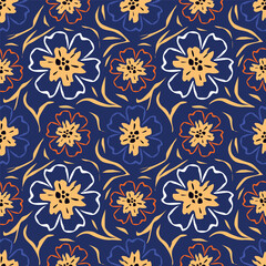 Cute floral pattern. Seamless vector pattern. Elegant template for fashion prints. Small pink and blue flowers for folk print. White background. Stock vector