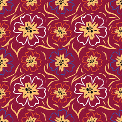 Cute floral pattern. Seamless vector pattern. Elegant template for fashion prints. Small pink and blue flowers for folk print. White background. Stock vector