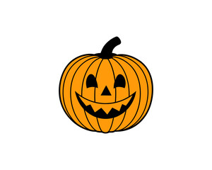 Obraz premium Halloween Pumpkin Clipart – Cute Jack-o'-Lantern Vector Illustration with Smiling Face on White Background.